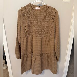 Pink Lily Tan Ruffled Dress